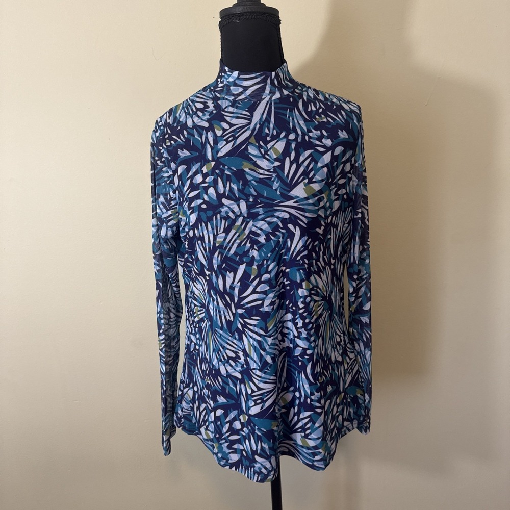 DG2 by Diane Gilman Turtleneck Blouse Top Long‎ Sleeve Blue Green Teal NWT S/M